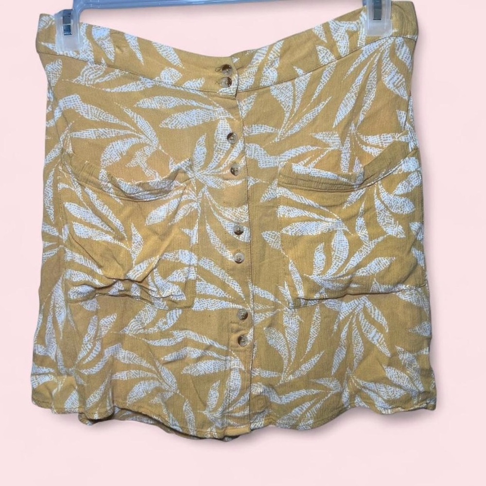 Rip Curl yellow & white tropical print button up skirt
